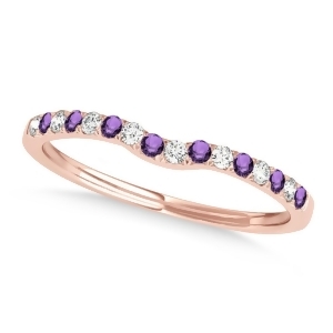 Diamond and Amethyst Contoured Wedding Band 14k Rose Gold 0.11ct - All