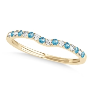 Diamond and Blue Topaz Contoured Wedding Band 14k Yellow Gold 0.11ct - All