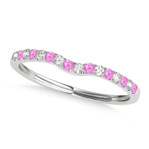 Diamond and Pink Sapphire Contoured Wedding Band 14k White Gold 0.11ct - All