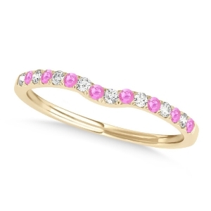 Diamond and Pink Sapphire Contoured Wedding Band 18k Yellow Gold 0.11ct - All