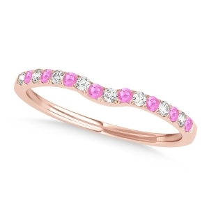 Diamond and Pink Sapphire Contoured Wedding Band 18k Rose Gold 0.11ct - All