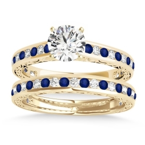 Blue Sapphire and Diamond Twisted Bridal Set 18k Yellow Gold 0.87ct - All