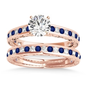 Blue Sapphire and Diamond Twisted Bridal Set 18k Rose Gold 0.87ct - All