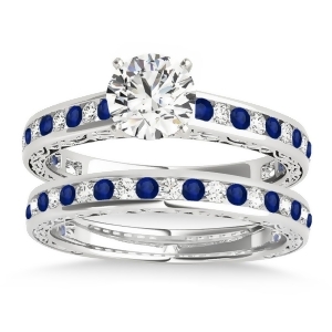 Blue Sapphire and Diamond Twisted Bridal Set Palladium 0.87ct - All