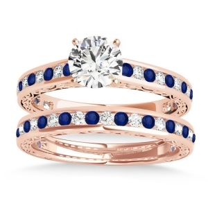 Blue Sapphire and Diamond Twisted Bridal Set 14k Rose Gold 0.87ct - All