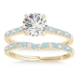 Diamond and Aquamarine Single Row Bridal Set 18k Yellow Gold 0.22ct - All
