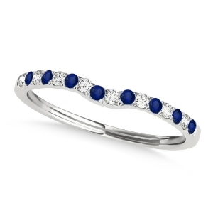 Diamond and Blue Sapphire Contoured Wedding Band 14k White Gold 0.11ct - All