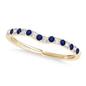 Diamond and Blue Sapphire Contoured Wedding Band 14k Yellow Gold 0.11ct - All