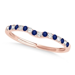 Diamond and Blue Sapphire Contoured Wedding Band 14k Rose Gold 0.11ct - All