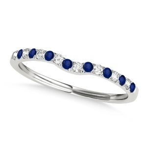 Diamond and Blue Sapphire Contoured Wedding Band 18k White Gold 0.11ct - All