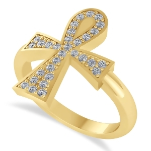 Diamond Ankh Egyptian Cross Ring 14K Yellow Gold 0.31ct - All