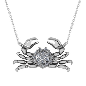 Diamond Island Crab Pendant Necklace 14K White Gold 0.23ct - All