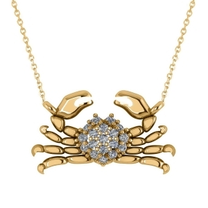 Diamond Island Crab Pendant Necklace 14K Yellow Gold 0.23ct - All