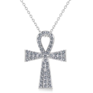 Diamond Ankh Egyptian Cross Pendant Necklace 14k White Gold 1.00ct - All