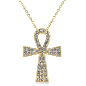Diamond Ankh Egyptian Cross Pendant Necklace 14k Yellow Gold 1.00ct - All