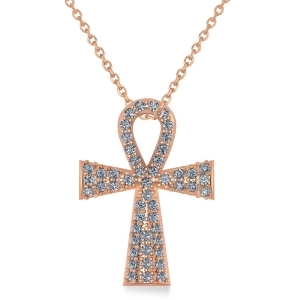 Diamond Ankh Egyptian Cross Pendant Necklace 14k Rose Gold 1.00ct - All