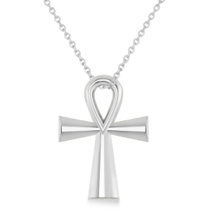Petite Ankh Egyptian Cross Pendant Necklace 14k White Gold - All