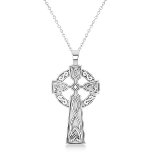 Religious Celtic Cross Pendant Necklace 14k White Gold - All
