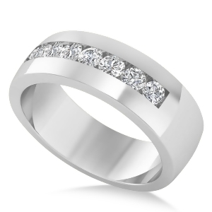 Men's Diamond Channel Set Ring Wedding Band 14k White Gold 0.49ct - All