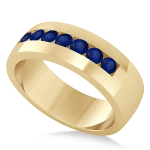 Men's Blue Sapphire Channel Set Wedding Band 14k Yellow Gold 0.49ct - All