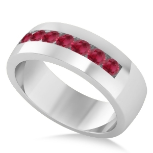 Men's Ruby Channel Set Wedding Band 14k White Gold 0.49ct - All