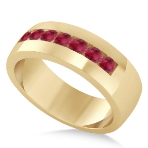 Men's Ruby Channel Set Wedding Band 14k Yellow Gold 0.49ct - All