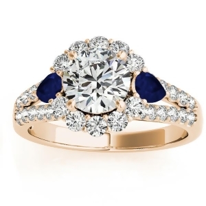 Diamond Halo w/ Blue Sapphire Pear Ring 18k Yellow Gold 0.91ct - All