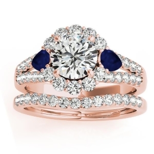 Diamond Halo w/ Blue Sapphire Pear Bridal Set 14k Rose Gold 1.17ct - All