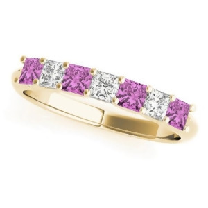 Diamond and Pink Sapphire Princess Wedding Band Ring 14k Yellow Gold 0.70ct - All