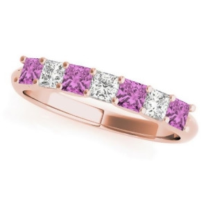 Diamond and Pink Sapphire Princess Wedding Band Ring 18k Rose Gold 0.70ct - All