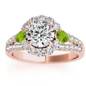 Diamond Halo w/ Peridot Pear Ring 14k Rose Gold 0.91ct - All