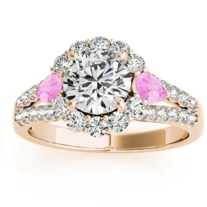 Diamond Halo w/ Pink Sapphire Pear Ring 14k Yellow Gold 0.91ct - All