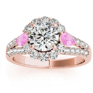 Diamond Halo w/ Pink Sapphire Pear Ring 14k Rose Gold 0.91ct - All