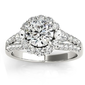 Diamond Halo w/ Pear Accent Engagement Ring 14k White Gold 0.91ct - All