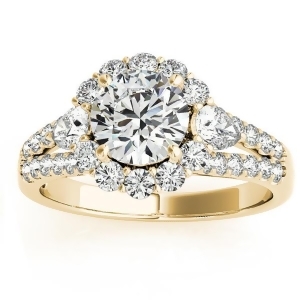 Diamond Halo w/ Pear Accent Engagement Ring 14k Yellow Gold 0.91ct - All