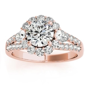 Diamond Halo w/ Pear Accent Engagement Ring 14k Rose Gold 0.91ct - All