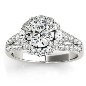 Diamond Halo w/ Pear Accent Engagement Ring 18k White Gold 0.91ct - All