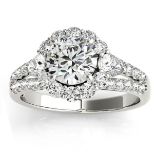 Diamond Halo w/ Pear Accent Engagement Ring Palladium 0.91ct - All