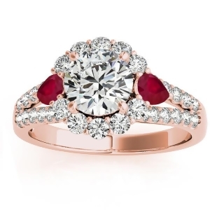 Diamond Halo w/ Ruby Pear Ring 14k Rose Gold 0.91ct - All