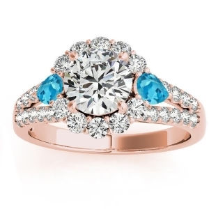 Diamond Halo w/ Blue Topaz Pear Ring 18k Rose Gold 0.91ct - All