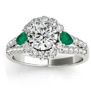 Diamond Halo w/ Emerald Pear Ring 14k White Gold 0.91ct - All