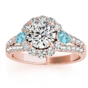 Diamond Halo w/ Aquamarine Pear Ring 14k Rose Gold 0.91ct - All