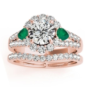 Diamond Halo w/ Emerald Pear Bridal Set 14k Rose Gold 1.17ct - All