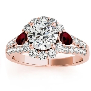 Diamond Halo w/ Garnet Pear Ring 18k Rose Gold 0.91ct - All
