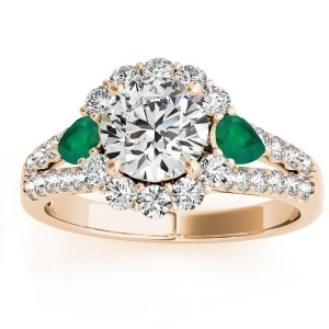 Diamond Halo w/ Emerald Pear Ring 14k Yellow Gold 0.91ct - All