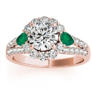 Diamond Halo w/ Emerald Pear Ring 14k Rose Gold 0.91ct - All