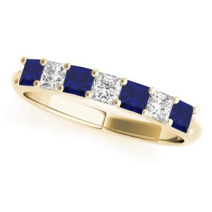 Diamond and Blue Sapphire Princess Wedding Band Ring 14k Yellow Gold 0.70ct - All