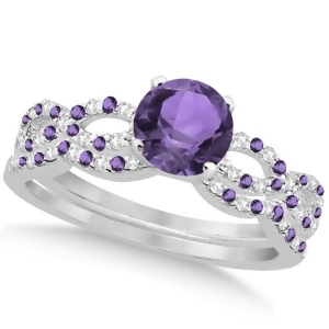 Diamond and Amethyst Infinity Style Bridal Set 14k White Gold 1.94ct - All