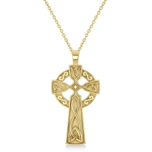 Religious Celtic Cross Pendant Necklace 14k Yellow Gold - All