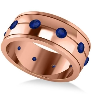 Men's Blue Sapphire Ring Eternity Wedding Band 14k Rose Gold 1.00ct - All